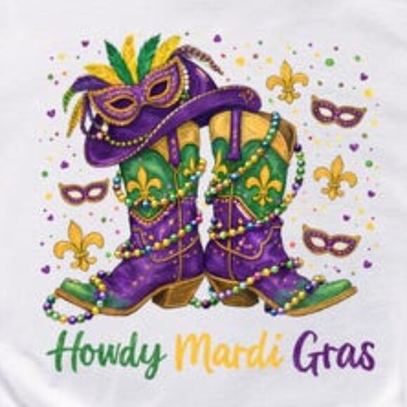 Mardi Gras Tshirt, Cowboy Boots Mardi Gras Shirt - Picture 2 of 4